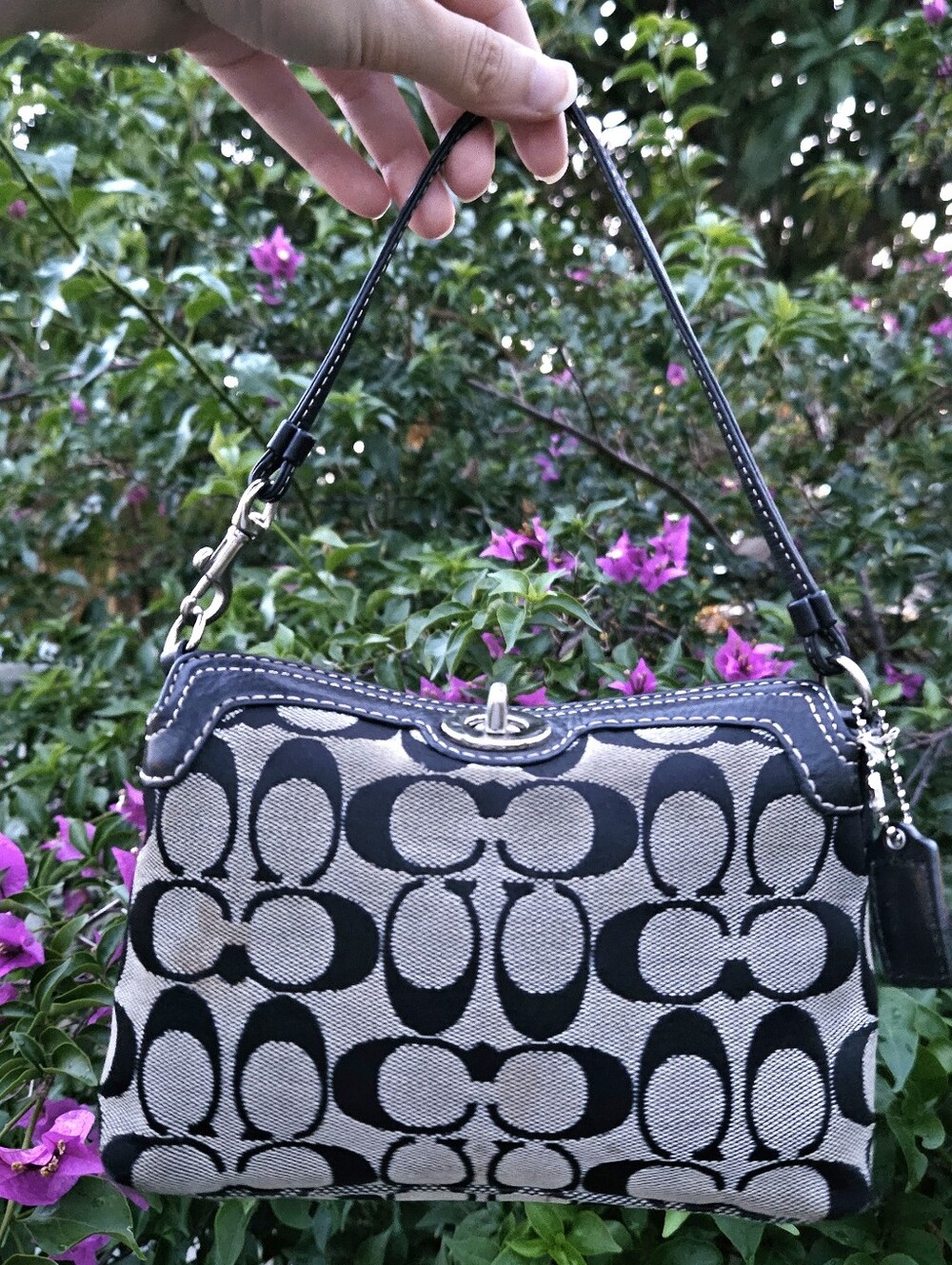 Coach Signature Turnlock Mini Shoulder Bag Black Canvas Hangtag Y2K